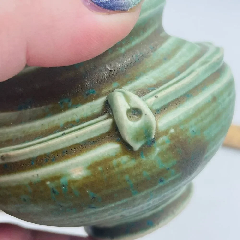 Studio Art Pottery Handmade Mini Pot w. Flower Frog Pins for Floral Bud Display